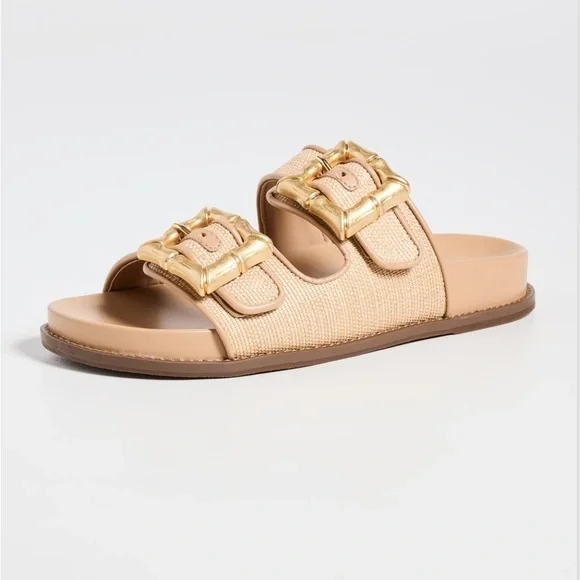 SCHUTZ Enola Natural Sporty Slide Sandals Women's Gold Buckle Sandals Size 8.5 - Picture 4 of 11